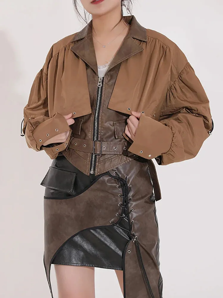 Women's New Elegant Vegan Leather Cropped Jacket