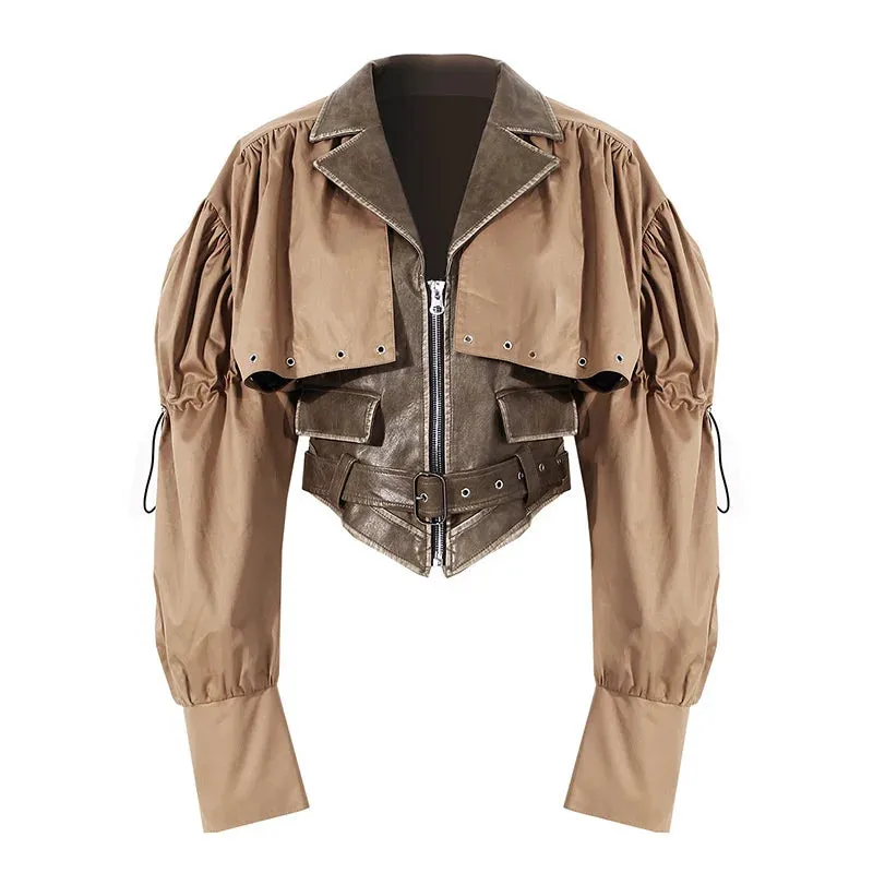 Women's New Elegant Vegan Leather Cropped Jacket