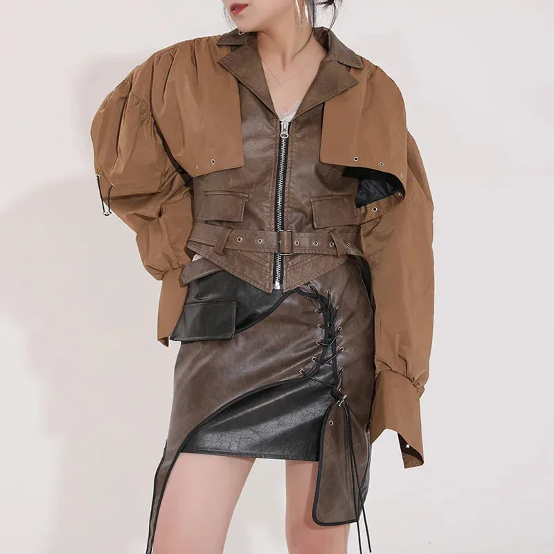 Women's New Elegant Vegan Leather Cropped Jacket