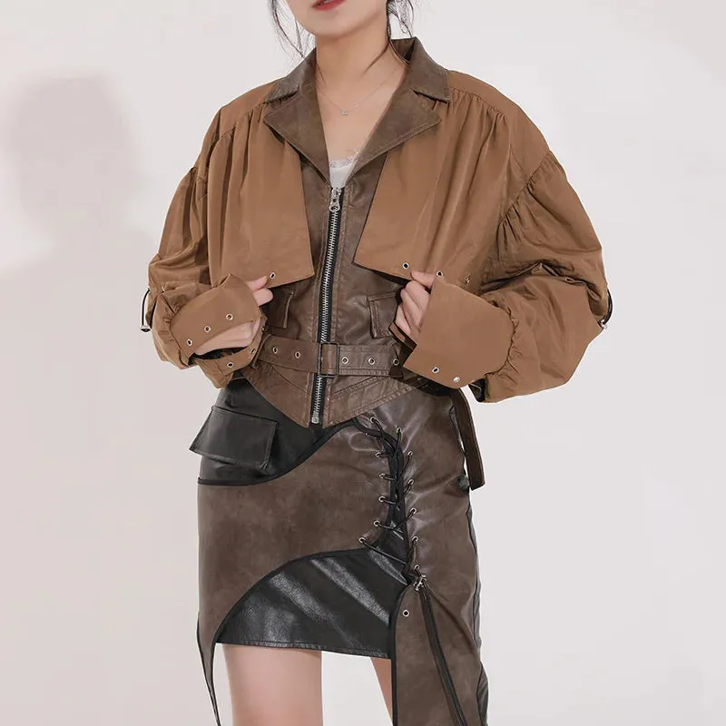 Women's New Elegant Vegan Leather Cropped Jacket