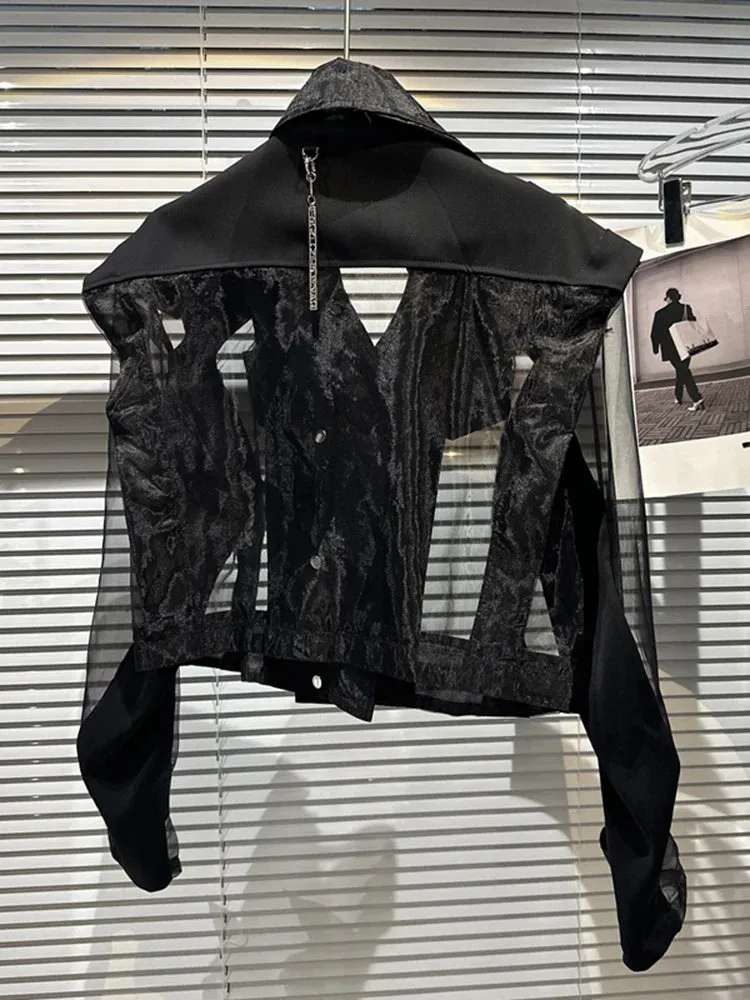 Women's Stylish Black Sheer Mesh Cropped Jacket