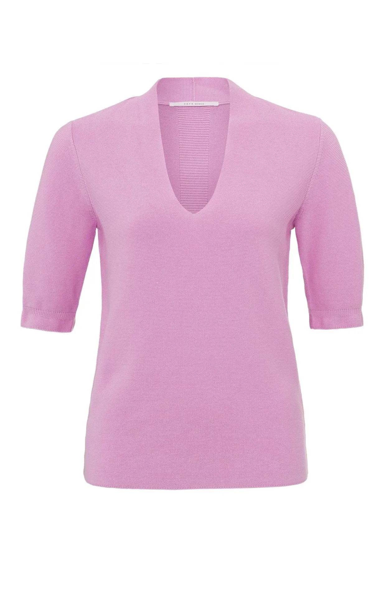 Yaya Cotton Sweater V Neck Half Long Sleeves Phalaenopsis Pink