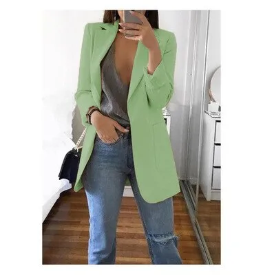 Yeknu Women Blazer Jackets Spring Autumn Casual Plus Size Fashion Basic Notched Slim Solid Coats Office Ladies Outwear Chic Loose Coat