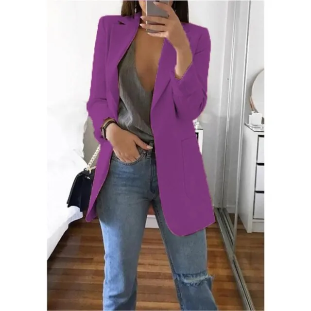 Yeknu Women Blazer Jackets Spring Autumn Casual Plus Size Fashion Basic Notched Slim Solid Coats Office Ladies Outwear Chic Loose Coat