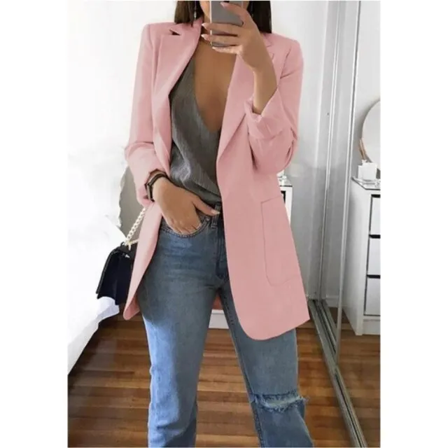 Yeknu Women Blazer Jackets Spring Autumn Casual Plus Size Fashion Basic Notched Slim Solid Coats Office Ladies Outwear Chic Loose Coat