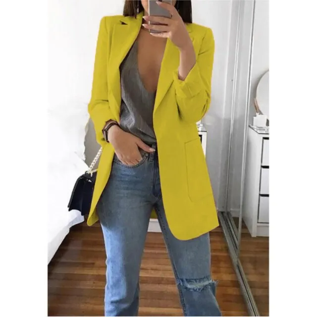 Yeknu Women Blazer Jackets Spring Autumn Casual Plus Size Fashion Basic Notched Slim Solid Coats Office Ladies Outwear Chic Loose Coat