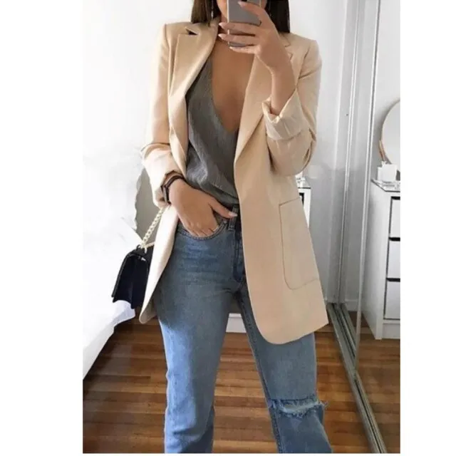 Yeknu Women Blazer Jackets Spring Autumn Casual Plus Size Fashion Basic Notched Slim Solid Coats Office Ladies Outwear Chic Loose Coat