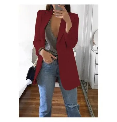 Yeknu Women Blazer Jackets Spring Autumn Casual Plus Size Fashion Basic Notched Slim Solid Coats Office Ladies Outwear Chic Loose Coat