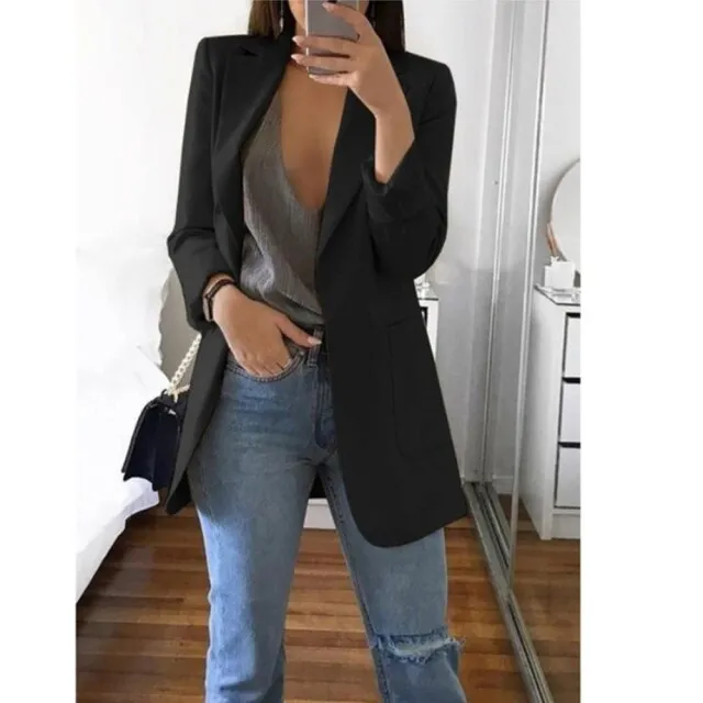 Yeknu Women Blazer Jackets Spring Autumn Casual Plus Size Fashion Basic Notched Slim Solid Coats Office Ladies Outwear Chic Loose Coat