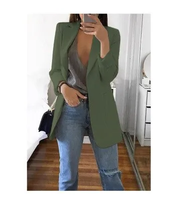 Yeknu Women Blazer Jackets Spring Autumn Casual Plus Size Fashion Basic Notched Slim Solid Coats Office Ladies Outwear Chic Loose Coat