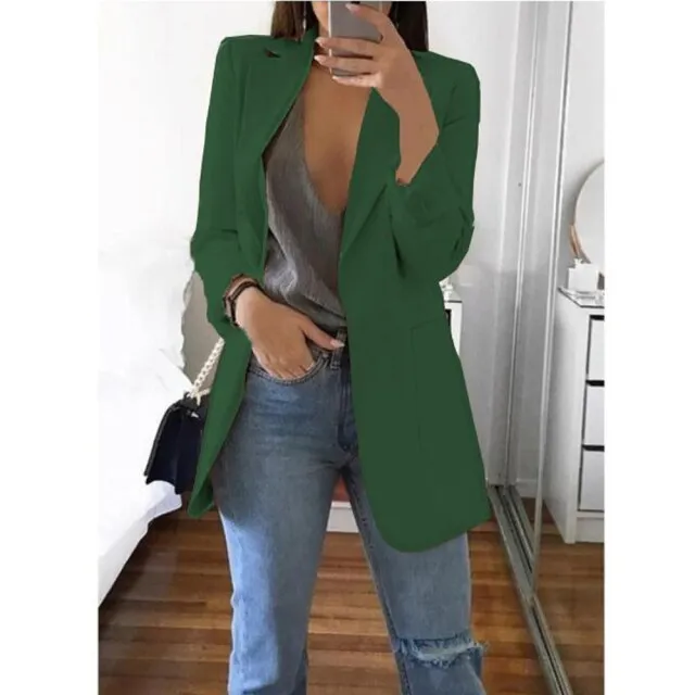 Yeknu Women Blazer Jackets Spring Autumn Casual Plus Size Fashion Basic Notched Slim Solid Coats Office Ladies Outwear Chic Loose Coat