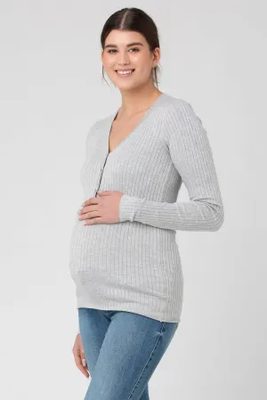 Zoe Button Up Nursing Knit Silver Marle